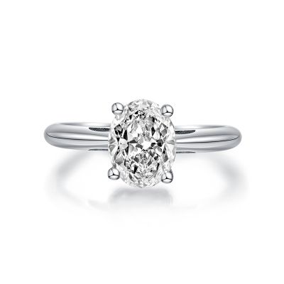 Sterling Silver Simple Oval Cut Solitaire Engagement Ring