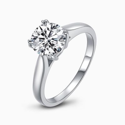 Sterling Silver Simple Solitaire Round Cut Engagement Ring