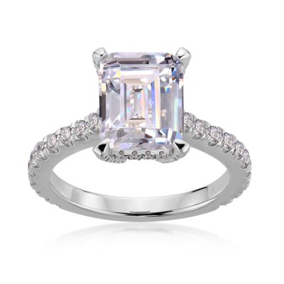 Sterling Silver Classic Halo Emerald Cut Engagement Ring