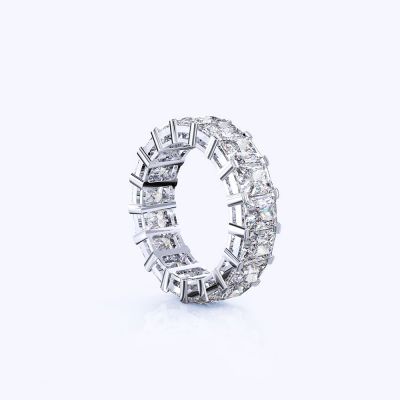 Sterling Silver Exquisite Radiant Cut Eternity Wedding Band