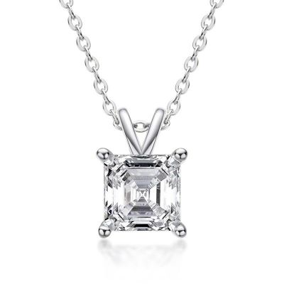 Sterling Silver Simple Asscher Cut Necklace