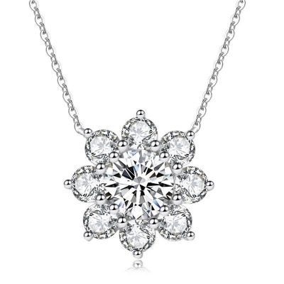 Sterling Silver Flower Inspired Halo Design Round Cut Necklace