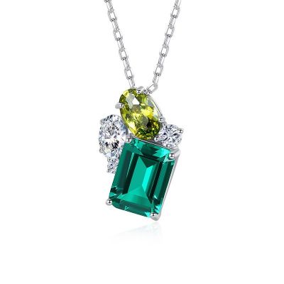 Sterling Silver Unique Emerald With Oval Cut Necklace