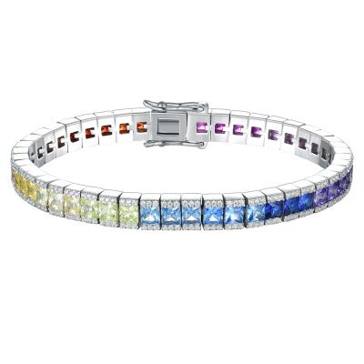 Sterling Silver Multi Color Round And Princess Cut Tennis Bracelet