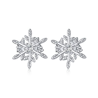 Sterling Silver Simple Ice Flower Inspired Round Cut Stud Earrings