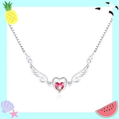 Sterling Silver Unique Angle Wings Inspired Heart Cut Watermelon Necklace