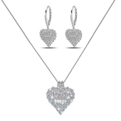  Sterling Silver Exquisite Heart Shape Inspired Round And Baguette Cut Jewelry Set