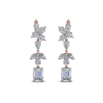 Sterling Silver Floral Emerald Cut Drop Earrings