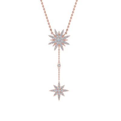 Sterling Silver Exquisite Star Shape Design Round Cut Drop Necklace