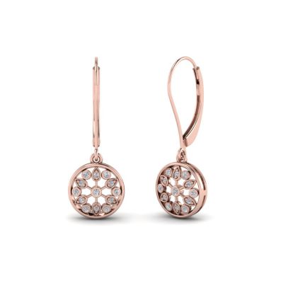 Sterling Silver Gorgeous Flower Design Round Cut Drop Earrings
