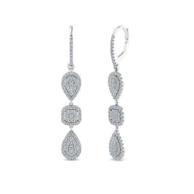 Sterling Silver Exquisite Halo Design Round Cut Drop Earrings