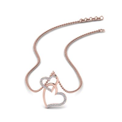 Sterling Silver Classic Heart Link Design Round Cut Necklace