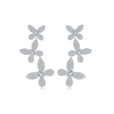 Sterling Silver Elegant Butterfly Inspired Marquise Cut Dangle Earrings