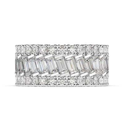 Sterling Silver Elegant Three Row Emerald With Round Cut Women's Eternity Wedding Band