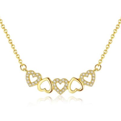 Sterling Silver Heart Link Design Round Cut Necklace