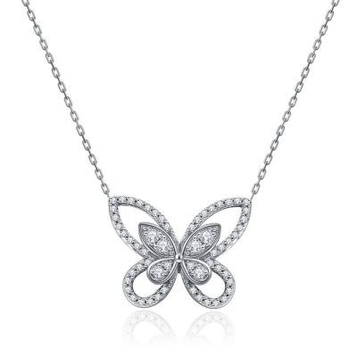 Sterling Silver Classic Butterfly Inspired Round Cut Necklace