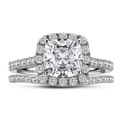 Sterling Silver Elegant Halo Cushion Cut Women's Wedding Ring Set