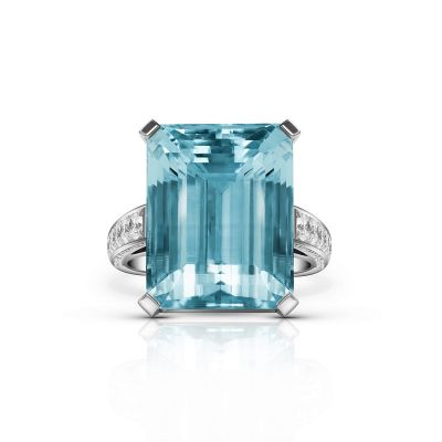 5.0 CT Handmade Exquisite Aquamarine Blue Emerald Cut Engagement Ring In Sterling Silver