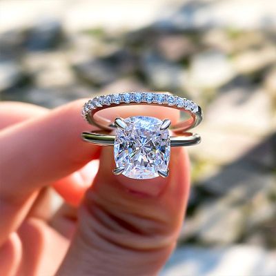 3.0 CT Classic Cushion Cut Bridal Set In Sterling Silver