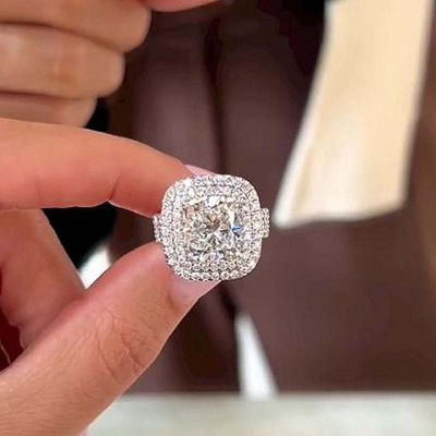 6.0 CT Honorable Double Halo Three Shank Cushion Cut Engagement Ring