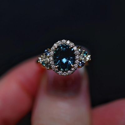  2.0 CT Oval Cut Sapphire “Love and Thunderstorms” Engagement Ring 