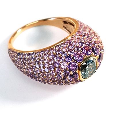1.0CT Fancy Grayish Bluish Green Diamond & Purple Sapphire 18k Gold