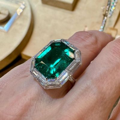 8ct Vintage Emerald Cut Emerald Sapphire Engagement Ring