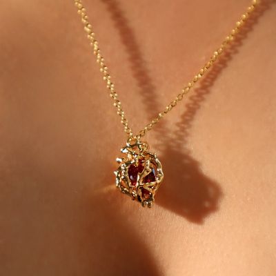 18K Real Gold Stainless Steel Red Heart Necklace