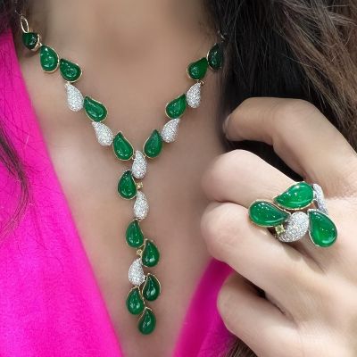  56.7CT Fancy Green Petal Necklace