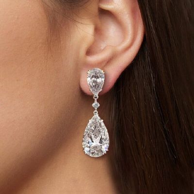  7.69 CT Pear Cut Sterling Silver Drop Earrings