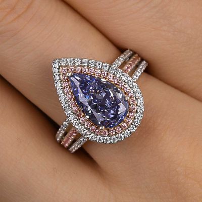 Attractive Double Halo Pear Cut Aquamarine Blue Engagement Ring