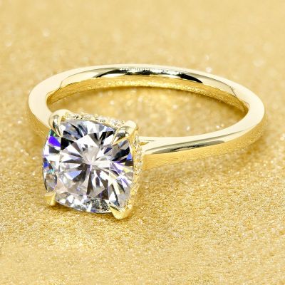 2.0CT Cushion Cut Cathedral Hidden Halo Ring 