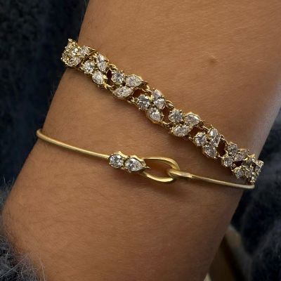 0.3CT Round And Pear Cut Two Stone Wire Bangle
