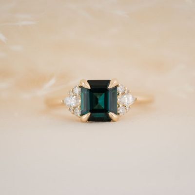 1.56 Carat Emerald Cut Indicolite Engagement Ring