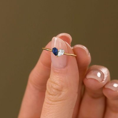 0.95 Carat Blue And White Sapphire Overlap Heart Engagement Ring