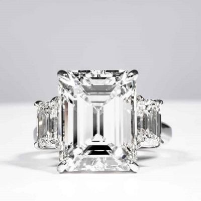 10.75 Carat Emerald Cut Diamond Three Stone Platinum Ring