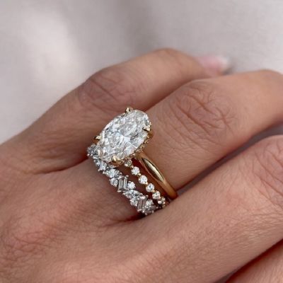 2.0 Carat Oval Diamond Cathedral Hidden Halo Engagement Ring