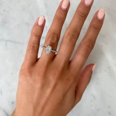 1.71 Carat Oval Natural Diamond Set Hidden Halo Engagement Ring