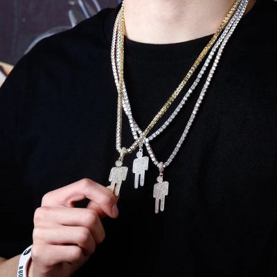  Billie Eilish Inspired Blohsh Necklace Stickman Pave Diamond Hip Hop Pendant
