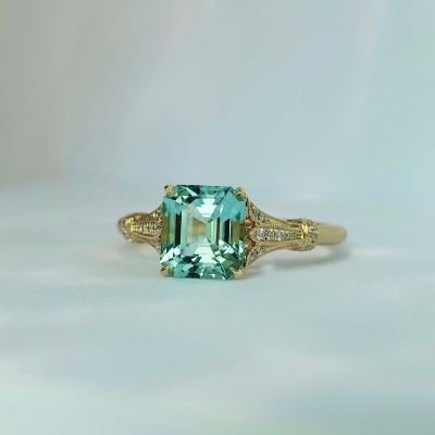 1.65 Carat Cushion Cut Vintage Tulip Ring Seafoam Ring