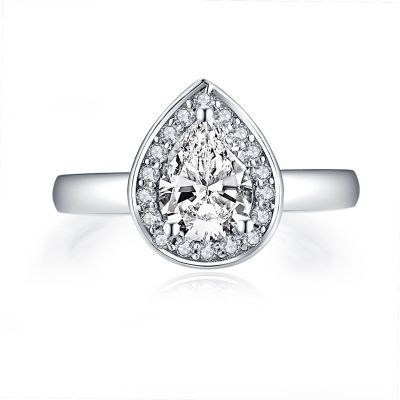 Sterling Silver Classic Halo Pear Cut Engagement Ring