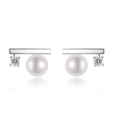 Sterling Silver Simple Round Cut Pearl Stud Earrings