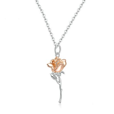 Sterling Silver Classic Rose Inspired Two Tone Necklace