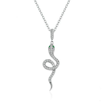 Sterling Silver Delicate Snake Inspired Round Cut Necklace