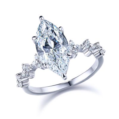 Sterling Silver Elegant Marquise With Round Cut Engagement Ring