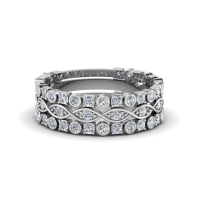 Sterling Silver Delicate Twist Eternity Round Cut Stackable Band Set