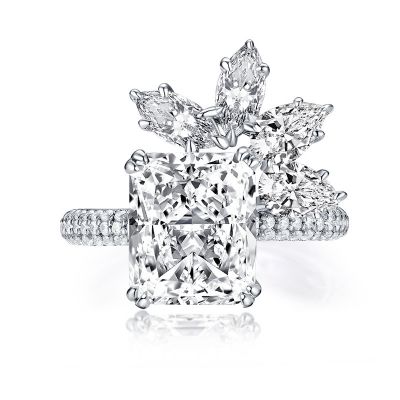 Sterling Silver Exquisite Floral Radiant Cut Engagement Ring