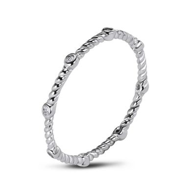 Sterling Silver Simple Twisted Round Cut Women's Eternity Wedding Band