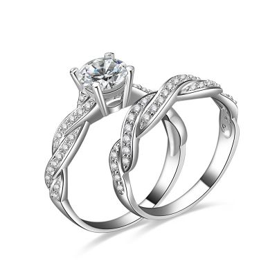 Sterling Silver Classic Twist Round Cut Wedding Ring Set