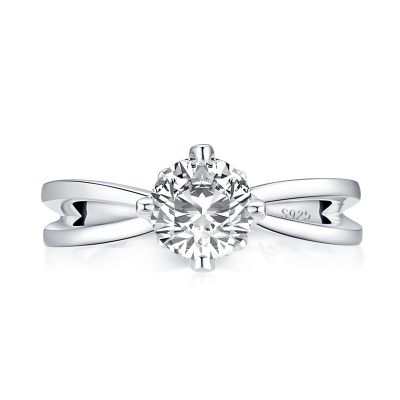 Sterling Silver Split Shank Round Cut Engagement Ring